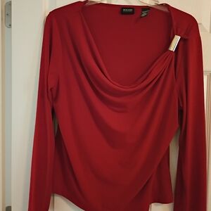 New York & Company Red Draped Blouse